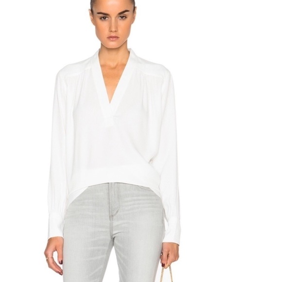 Helmut Lang- Ivory Silk V Neck Longsleeve Blouse - Picture 1 of 5